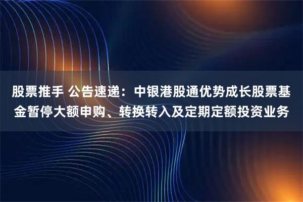 股票推手 公告速递：中银港股通优势成长股票基金暂停大额申购、转换转入及定期定额投资业务